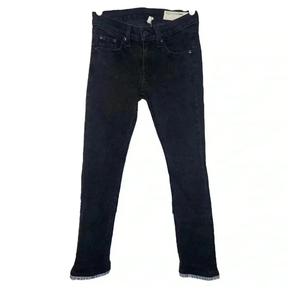 Rag & Bone Black Cropped Contrast Hem Jeans